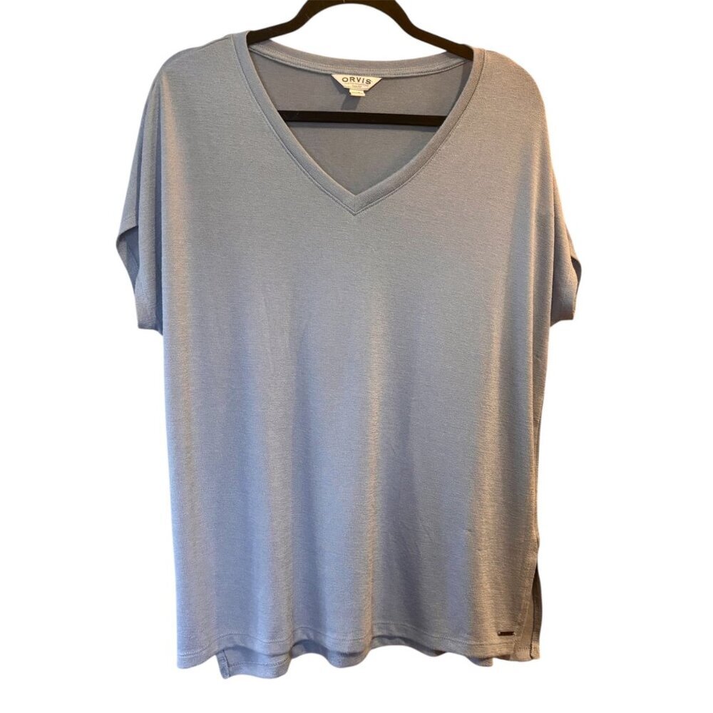 Orvis Womens Light Blue V-Neck Short-Sleeve Top Size Large